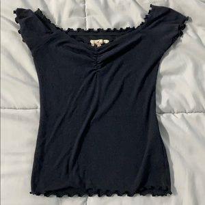 black off the shoulder, lettuce-edged top